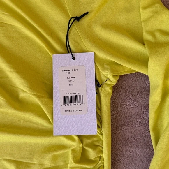 Bailey 44 Neon Yellow Ruched Blouse - Picture 4 of 11